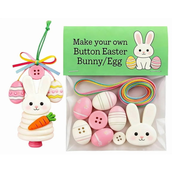Button Easter Ornament Craft Kits Make Your Own Button Easter Egg/Carrot Decorations DIY Hanging Ornament for Spring Basket Filler Party Decor (Bunny)
