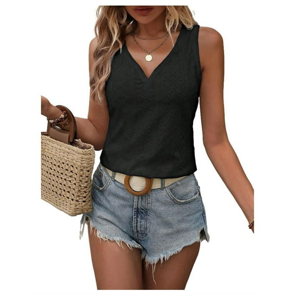 Button Embroidered Eyelet Tank Top