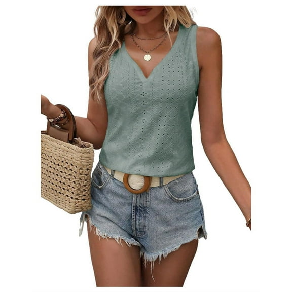 Button Embroidered Eyelet Tank Top