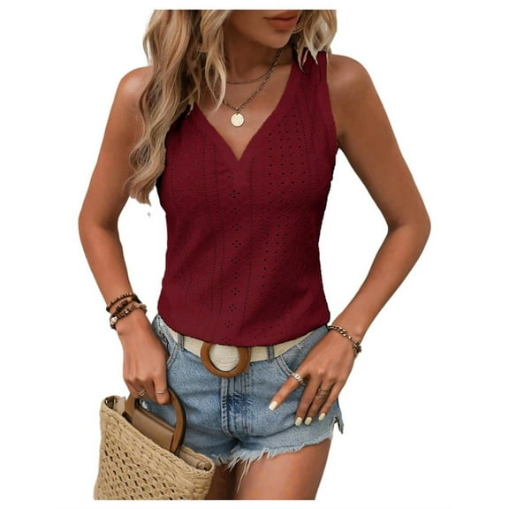 Button Embroidered Eyelet Tank Top
