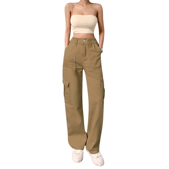 Button Fly Boyfriend Jeans for Women Mom Baggy Straight Leg Low Rise Cargo Vintage Long Denim Pants
