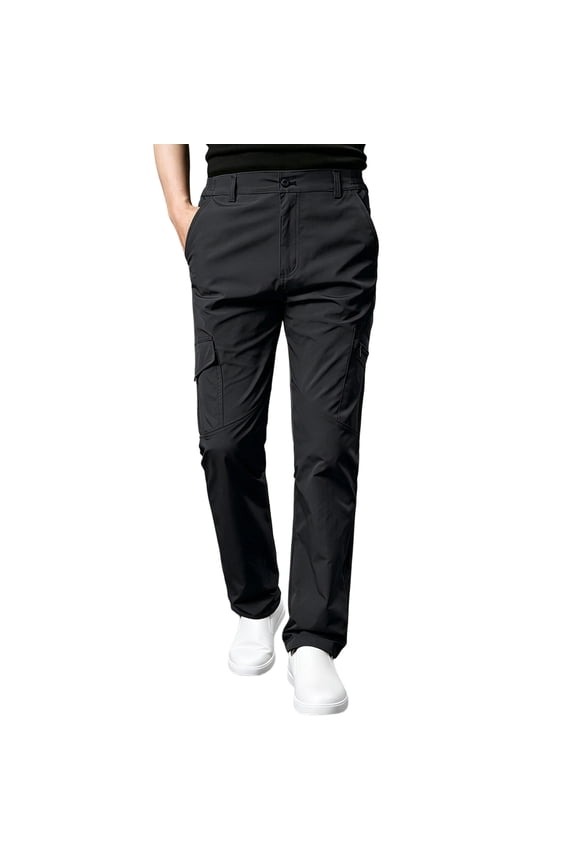 Button Fly Elastic Waist Multi Pocket Quick Dry Outdoor Trek Pants for men, Spring Autumn Solid Straight Casual Cargo Trousers