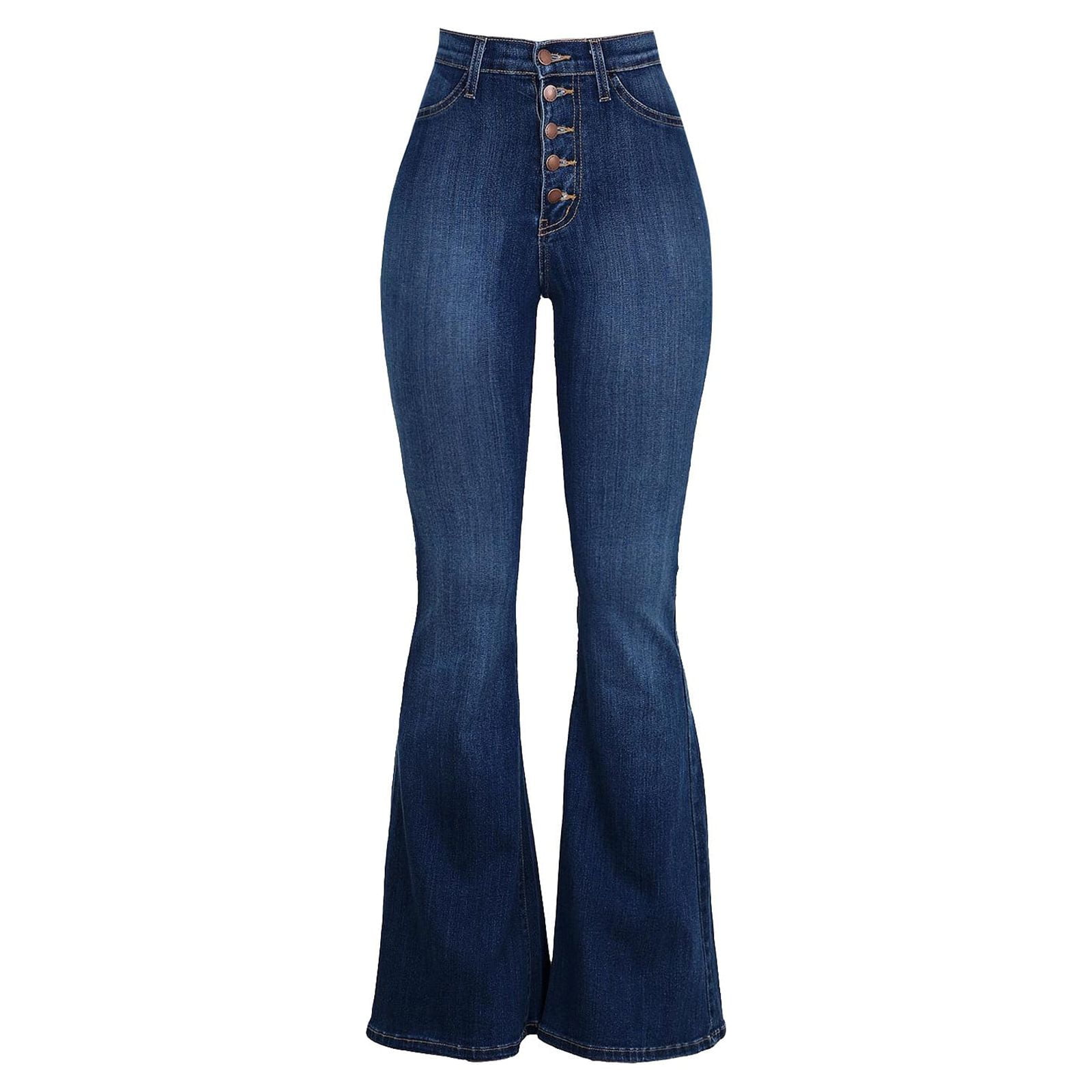 Button Fly Jeans for Women Bell Bottom Denim Jeans High Rise Stretch