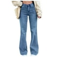thumbnail image 1 of Button Fly Jeans for Women Bell Bottom Jeans Pants Loose Fit High Rise Jeans with Pockets Casual Striaght Denim Pants, 1 of 8