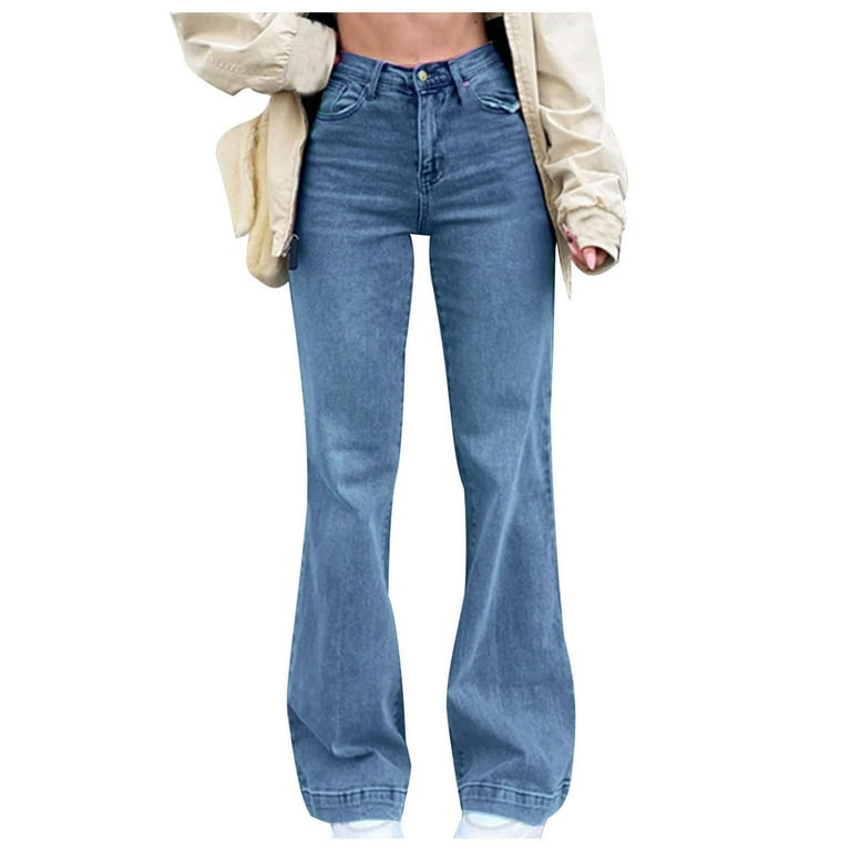 Street Solid Patchwork High Waist Boot Cut Denim Jeans Street Solid Patchwork High Waist Boot Cut Denim Jeans