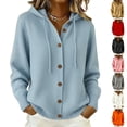 thumbnail image 1 of Button Front Cardigan Sweaters for Women Hooded Long Sleeve Knit Tops Casual Solid Color Relaxed Fit Drawstring Hood, 1 of 9