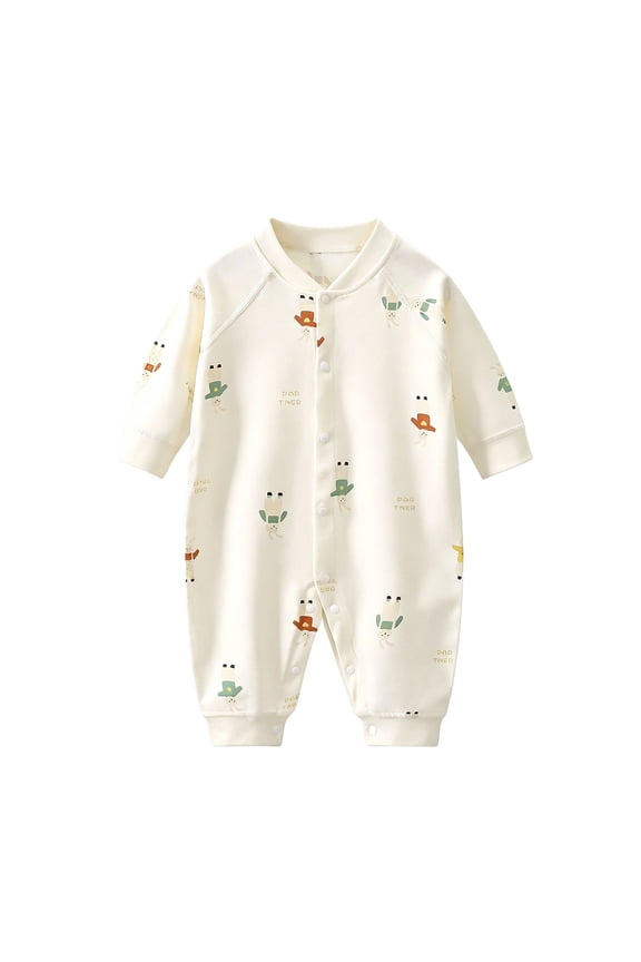 Button-Front Jumpsuit for Baby Boys Girls Footless Long Sleeve Soft Cotton Romper Cute Print Onesie Red