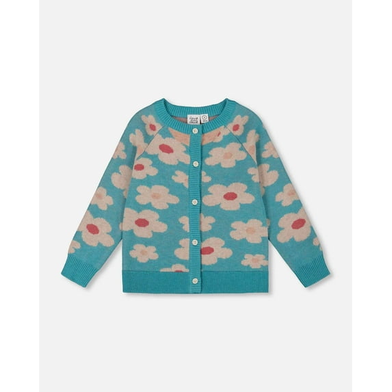 Button Front Knitted Cardigan Turquoise Blue