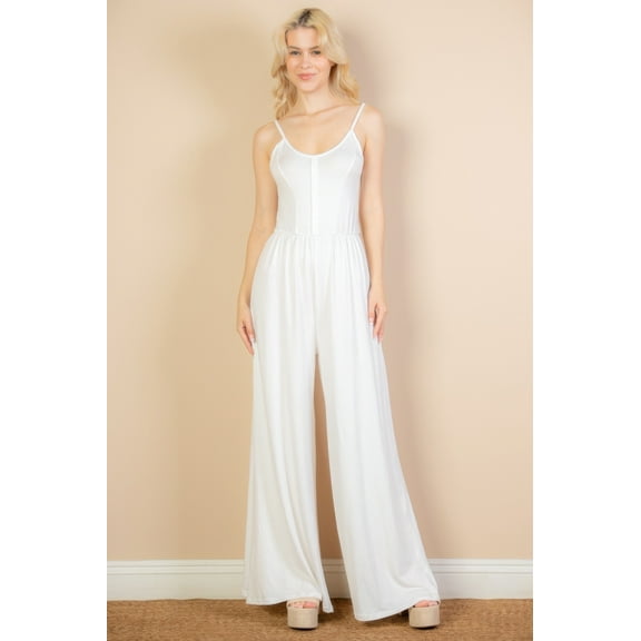Button Front Wide Leg Jumpsuit