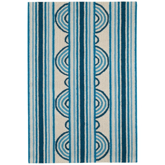 Dash & Albert Button Hand Micro Hooked Wool Rug, 2' 6" x 8', Blue