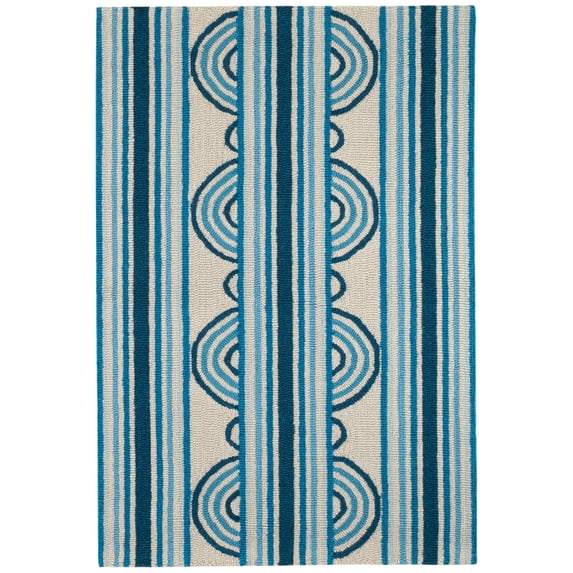 Dash & Albert Button Hand Micro Hooked Wool Rug, 3' x 5', Blue