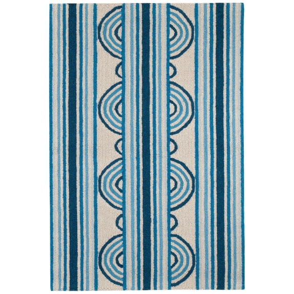 Dash & Albert Button Hand Micro Hooked Wool Rug, 8' x 10', Blue