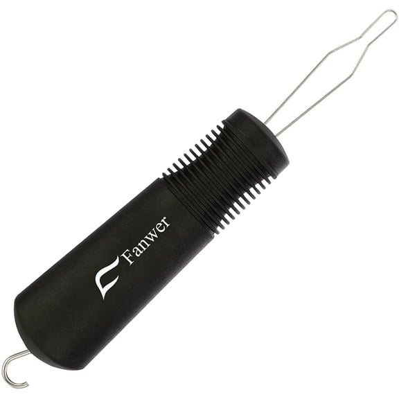 Fanwer Button Hook Dressing Aid, Stainless Steel, Black, 1 Piece