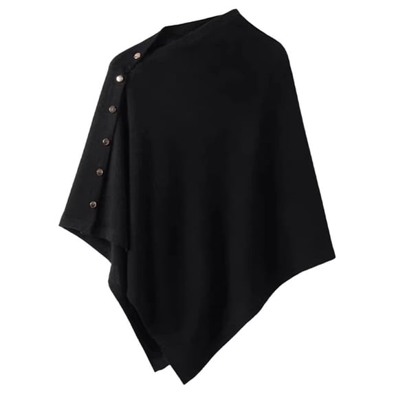 Button Knit Shawl,Open Front Poncho Cape,Lightweight Travel Wrap,Lightweight Button Decorated Knit Shawl Soft Breathable Open Front Cape Versatile Loose Wrap for Summer Autumn Travel,Black