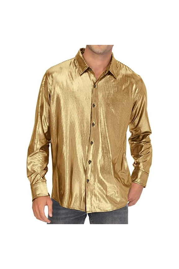 Button Down Lapel Shirt Men Casual Men's Formal Shirt Solid Color Sequin Button Up Shirt Party Long Sleeved Top Men's Fashion Lightweight Oversized Shirt Trendy Fashion Fall Clothing