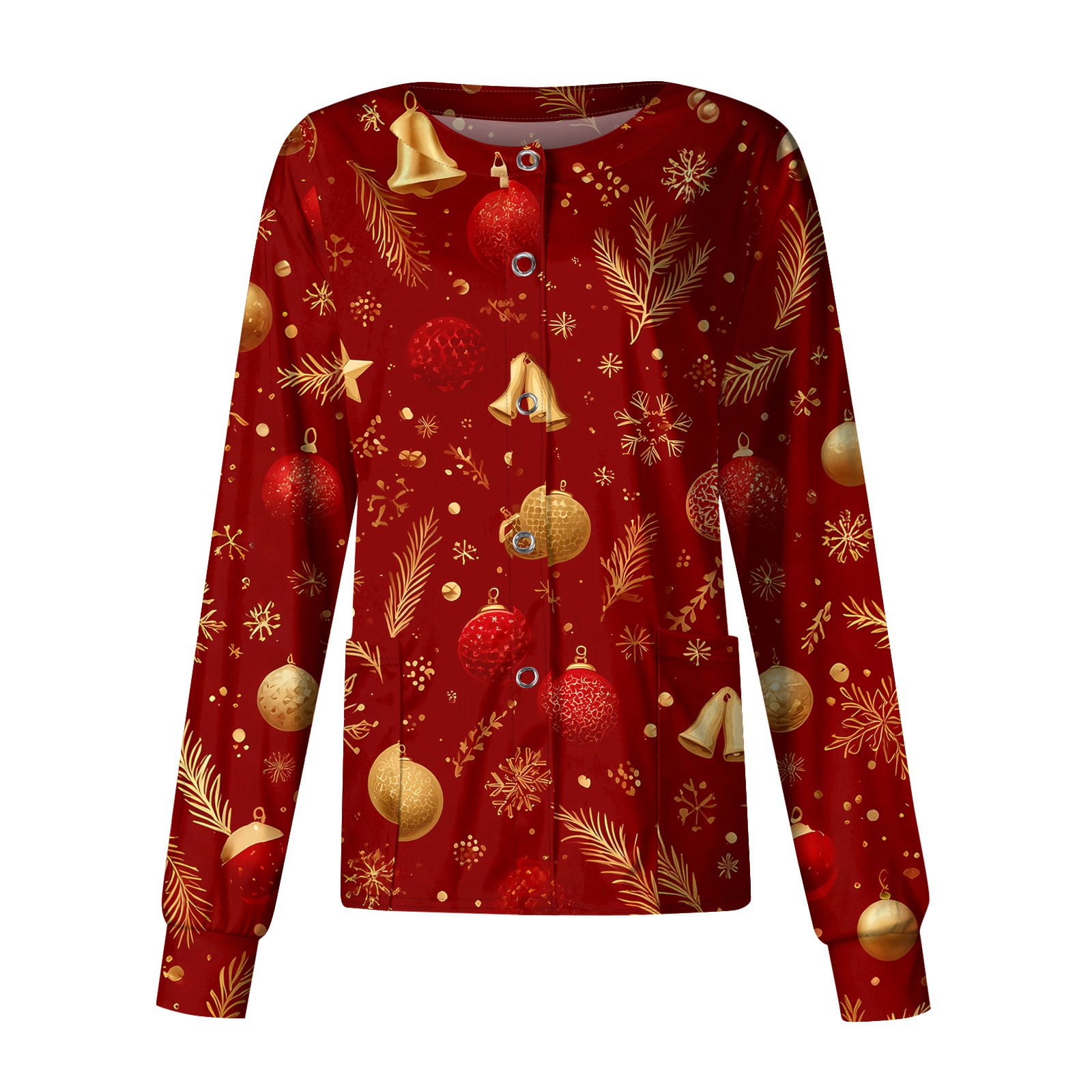 Christmas Scrub Shirts for Women Long Sleeve Funny Xmas Printed Working  Jacket Christmas Nurse Uniforms Workwear Tops with Pockets - Walmart.com, image size:1600x1600