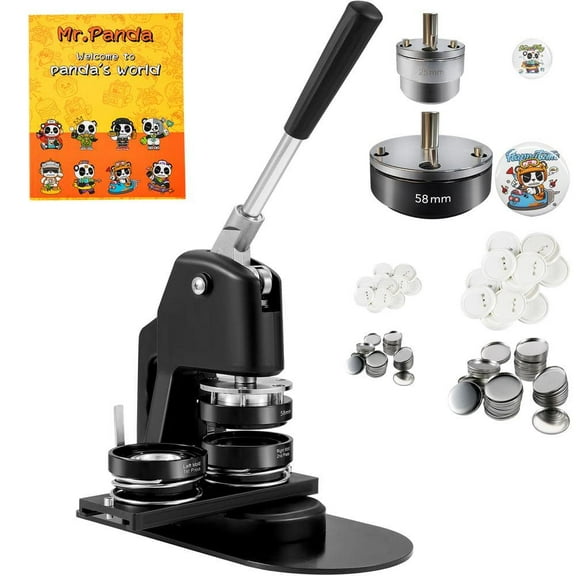 Button Maker Machine, 1 in. and 2.25 in. Badge Punch Press Kit DIY Gifts, Includes 500-Pieces Button Parts Circle Cutter
