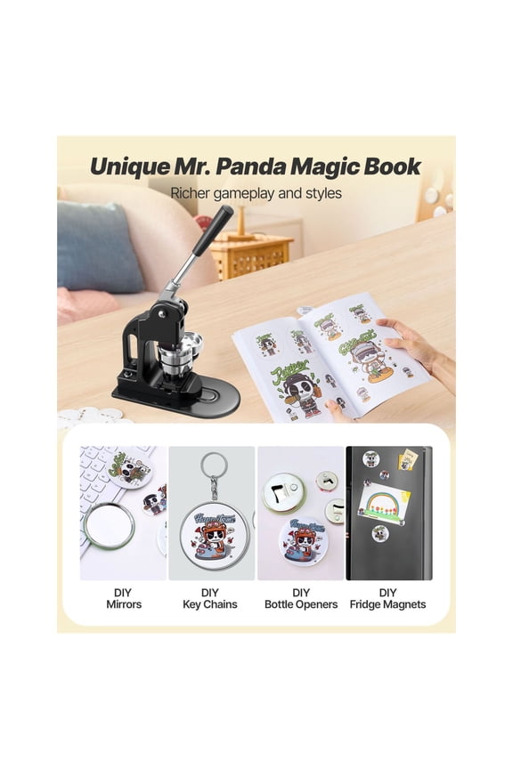 Button Maker Machine 2.25 inch - Pin Maker Kit with 500 Parts - DIY Badge, Pin & Keychain Maker - Circle Cutter & Wrenches Included - Black