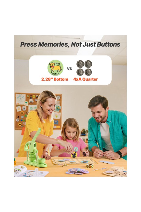 Button Maker Machine 2.28 in Plastic Pin Maker with 100pcs Button Parts Circle Cutter and Hex Wrenches Reinforced Ergonomic Handle for DIY Badges Personalized Pins and Key Chains Green