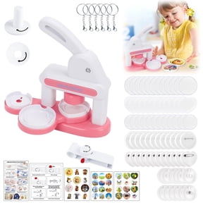 Dongyi Button Maker Machine(55mm&35mm)W/Metal Press Machine,36 Pre-Cut Paper Circles+Cutter-Create Your Own Badges-Diy Craft Kit,Pink
