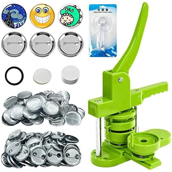 Button Maker Machine 75mm with Badge Pin Supplie Kit, 3-inch Pins Press Buttons Making with Blank Round Button Parts Metal Pin Back & Picture Paper & Plastic Mylar & Cutter, for DIY Keepsake Gift