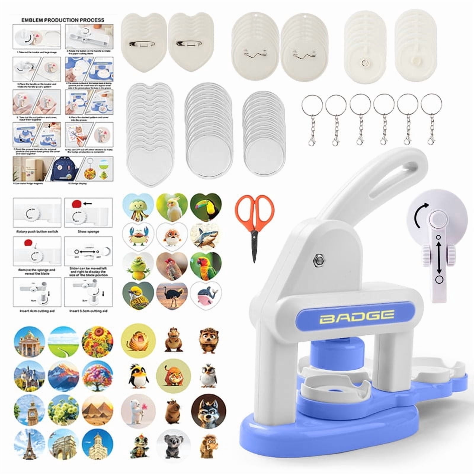 Button Maker Machine Installation-Free DIY Button Pin Maker Machine Badge Press Machine Blue