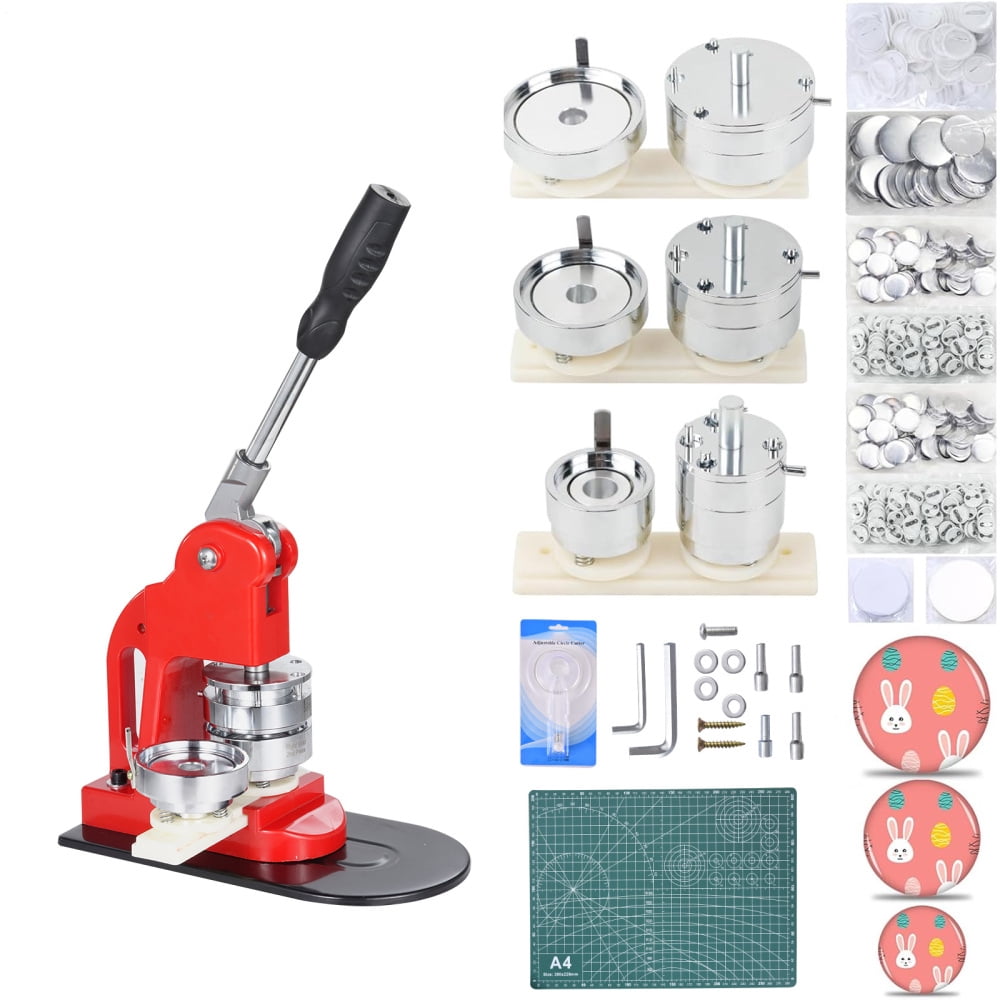 Button Maker Multiple Sizes 1.25+2.28+3 in, DIY Button Press Machine with 300 Parts, Removable Badge Making Kit for Kids Adults