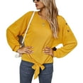 thumbnail image 1 of Button Neck Peplum Hem Sweater Yellow X-Large, 1 of 4