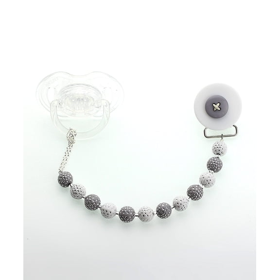 Button Pacifier Clip with Acrylic Beads