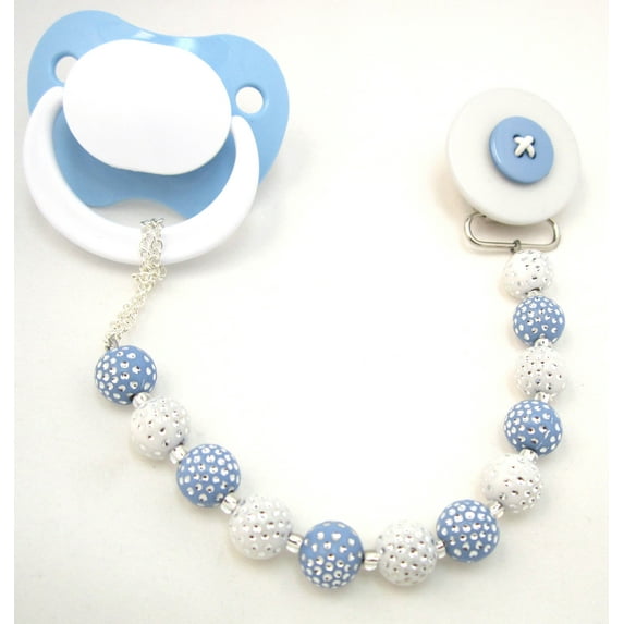 Button Pacifier Clip with Acrylic Beads