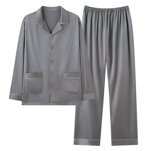 Button Up Pajama Set For Women Long Sleeve Shirt And Pajama Pants Soft Pjs Lounge Sets Women's Plus Size Unisex Casual Long Sleeved Lapel Button Pocket Set Top Pants Pajama Set,Gray,L