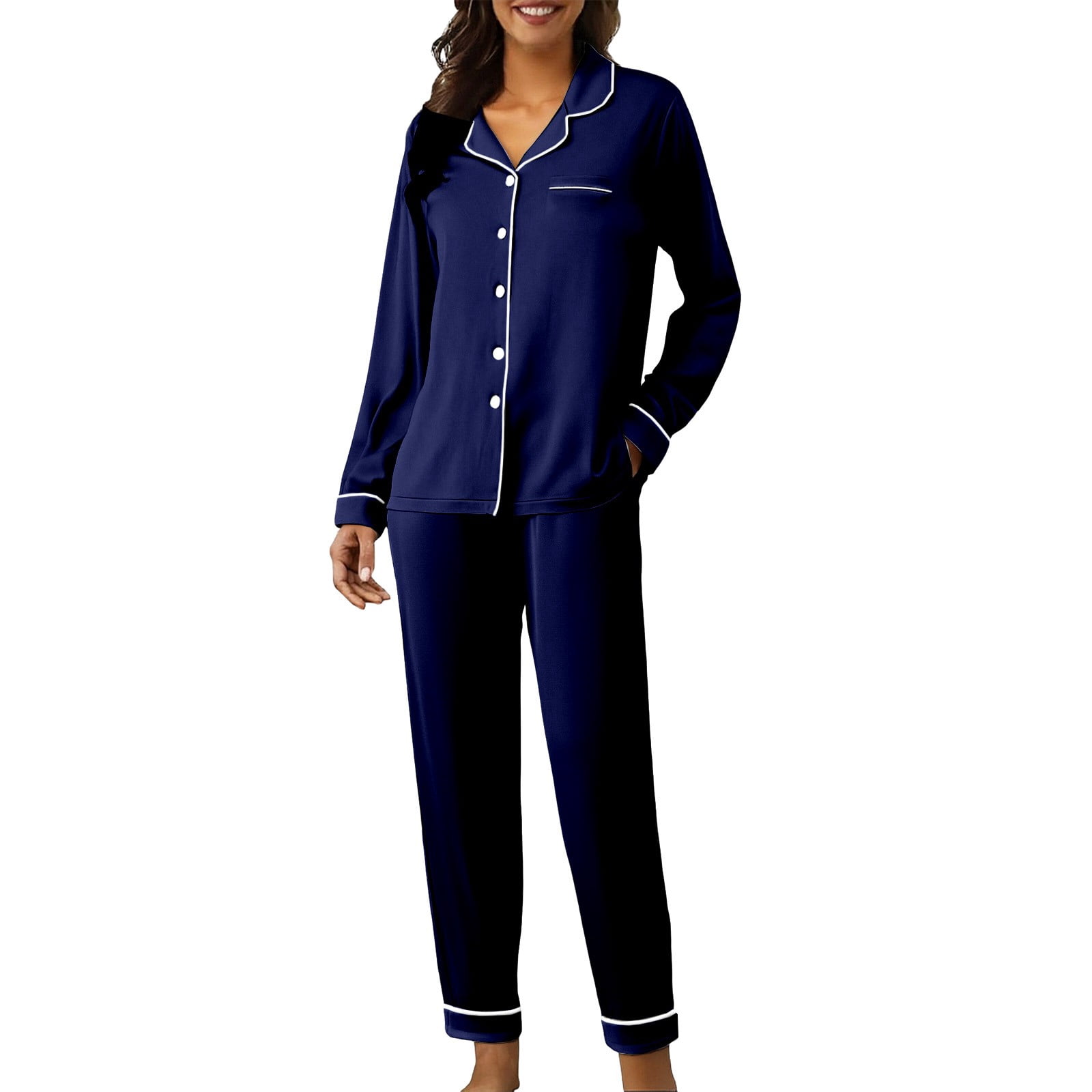 Button Down Pajamas Women, Audhol Cute Pajama Sets for Women Long ...