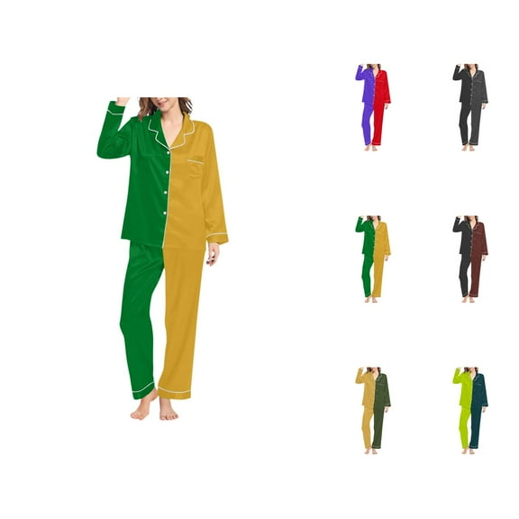 Button Up Pajamas for Women – Lounge Sets for Women & Sleepwear Sets Womens Autumn Winter Prints Pajamas Long Pants Sleepwear Sets Soft Comfy Night Wear V Neck Loungewear Cute Two Piece Pajama Wear