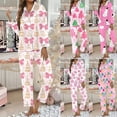 thumbnail image 1 of Button Up Pajamas For Women Set Fashion Funny Xmas Graphic Cozy Casual Winter Collar Long Sleeve Christmas Sleepwear Pant Soft 2 Piece Outfits Loungewear Sets, 1 of 5