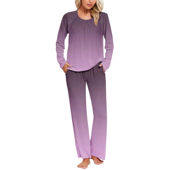 Button Pajamas Women Women's Long Sleeve Pajamas Set with Pockets Soft Pants with Long Sleeve Tops Ladies Sleepwear Gradient Printed Casual Tops Pants Pajama Set Black L