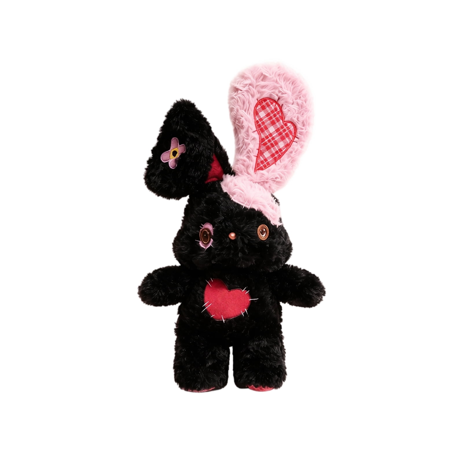 Button Patch Bunny Plush Toy, Black and Pink, 19.69 in Long Eared ...