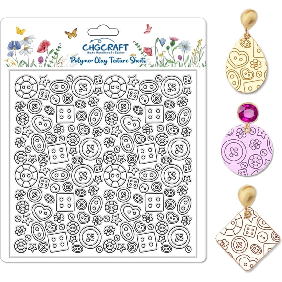 Button Pattern Polymer Clay Texture Sheets Heart Graphic Geometric Silicone Texture Stamp Clay Texture Mat Modeling Pattern Pad Sheets
