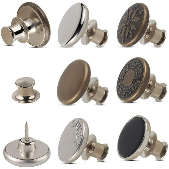 Button Pins for Jeans, MSDADA 6 Pcs Perfect Fit Jean Button Pins Replacement, Adjustable Waist Clips for Jeans, Instant Metal Buttons No Sew Clips Snap Tack Extend or Reduce Any Pants Waist