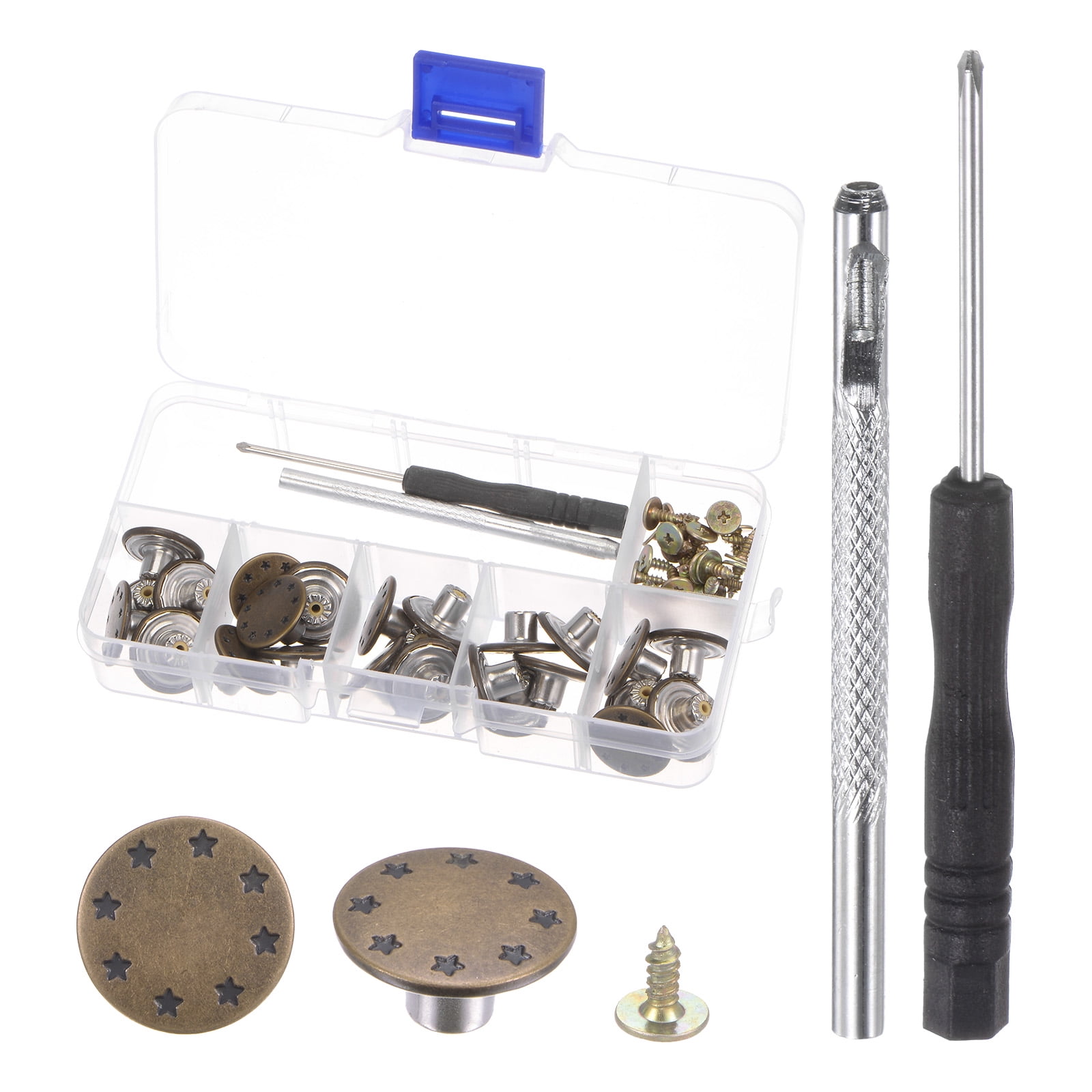 Pin Tool Pattern Button Pins for Jeans 17mm Hemming Pattern with Setting Tool Bronze, 25 ...