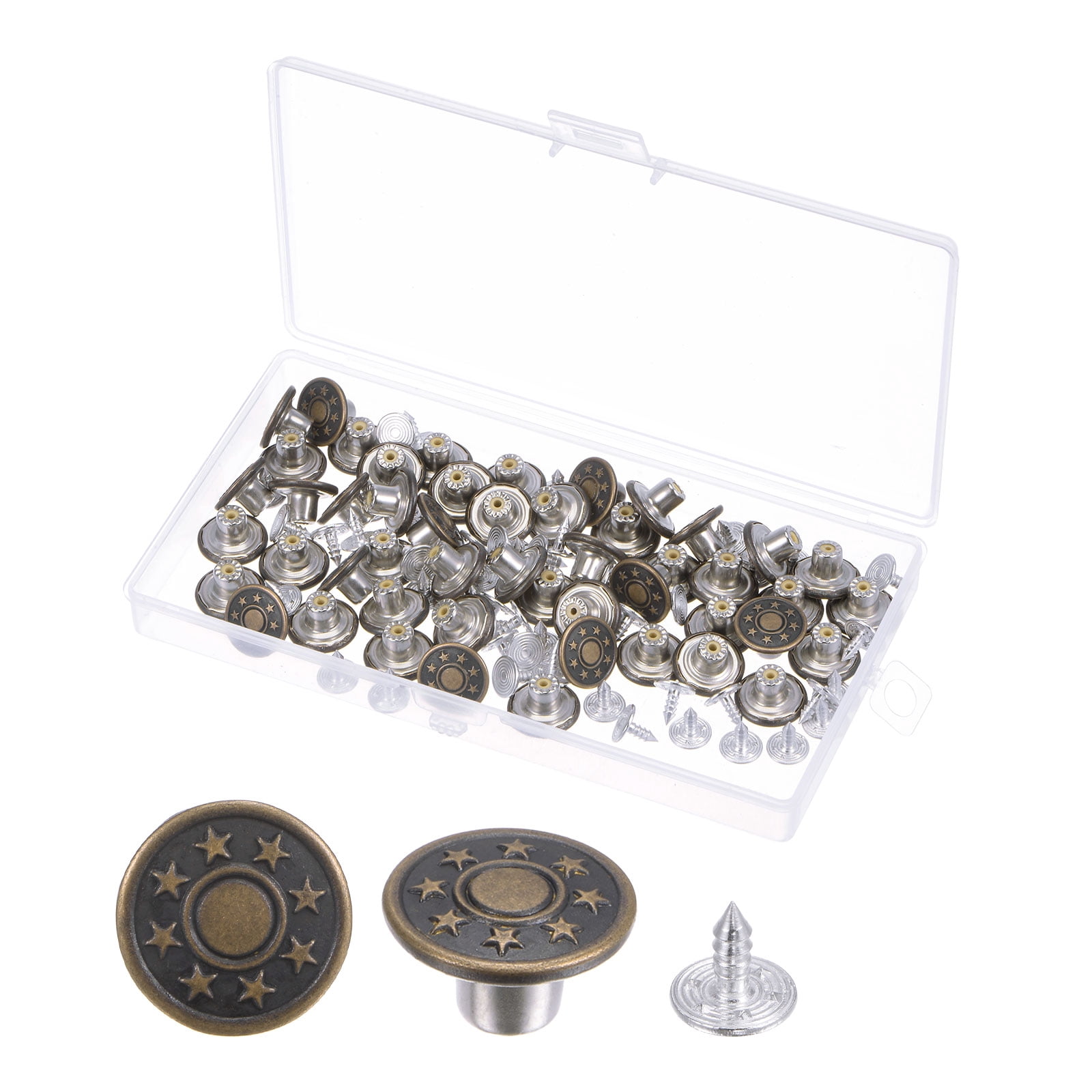 Button Pins for Jeans Adjustable 15mm Embossed Pattern, Red Bronze, 100 ...