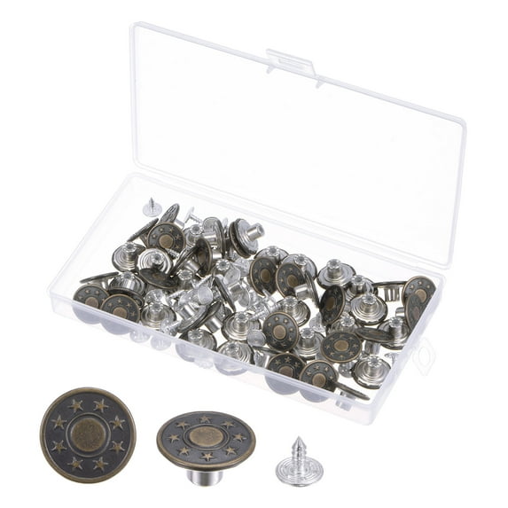 Button Pins for Jeans Adjustable 17mm Embossed Pattern, Bronze, 100 Sets