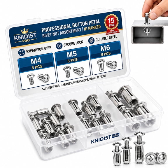 Button Rivet Locking Nut Assortment M4 M5 M6 Petal Set Zinc-Plated Steel Expansion Nuts for Sheet Metal Panels, Cabinets Automotive Trim Thin-Wall Repairs and Threaded Fastening Projects