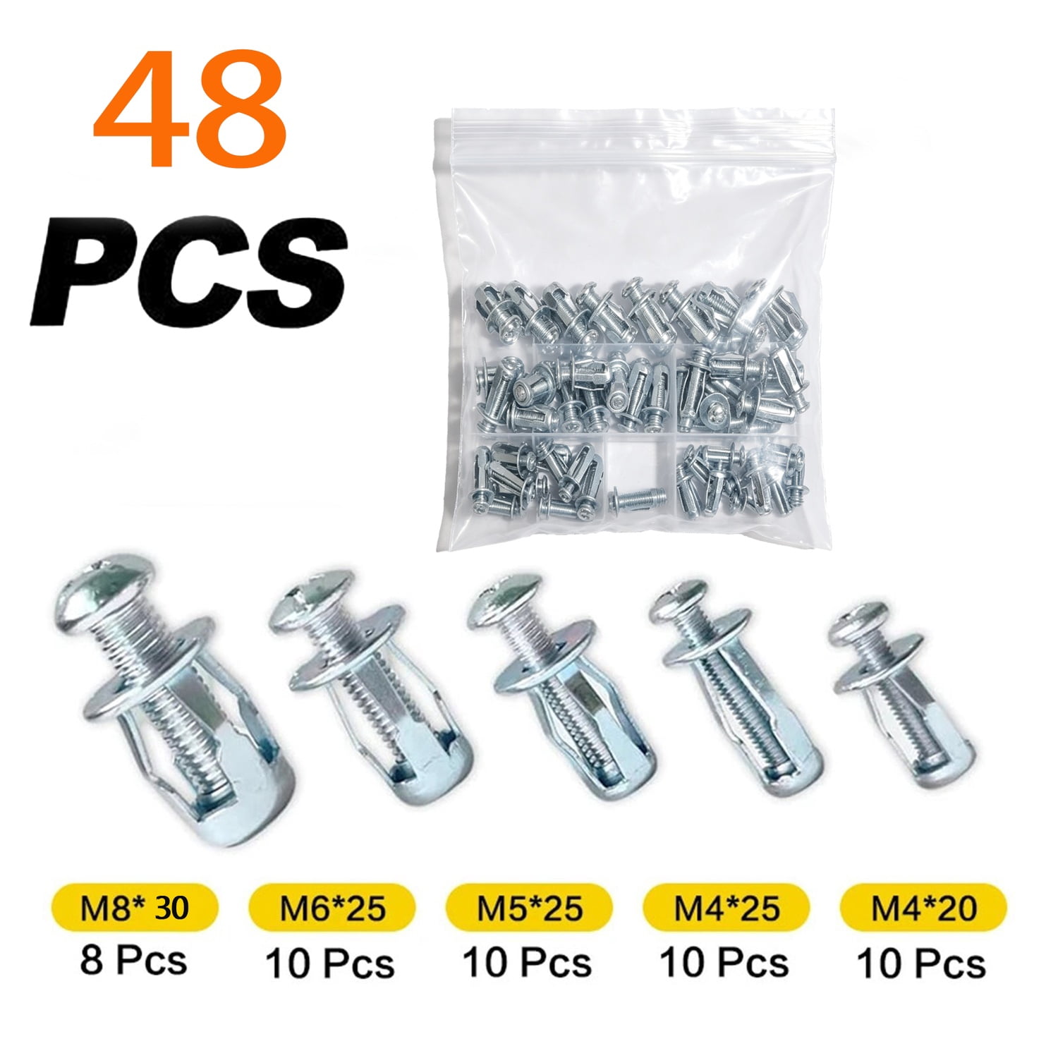 Fully Threaded Rivet Nut Button Rivet Locking Nuts Set, 48pcs Petal Expansion Rivet Nut Kit with ...