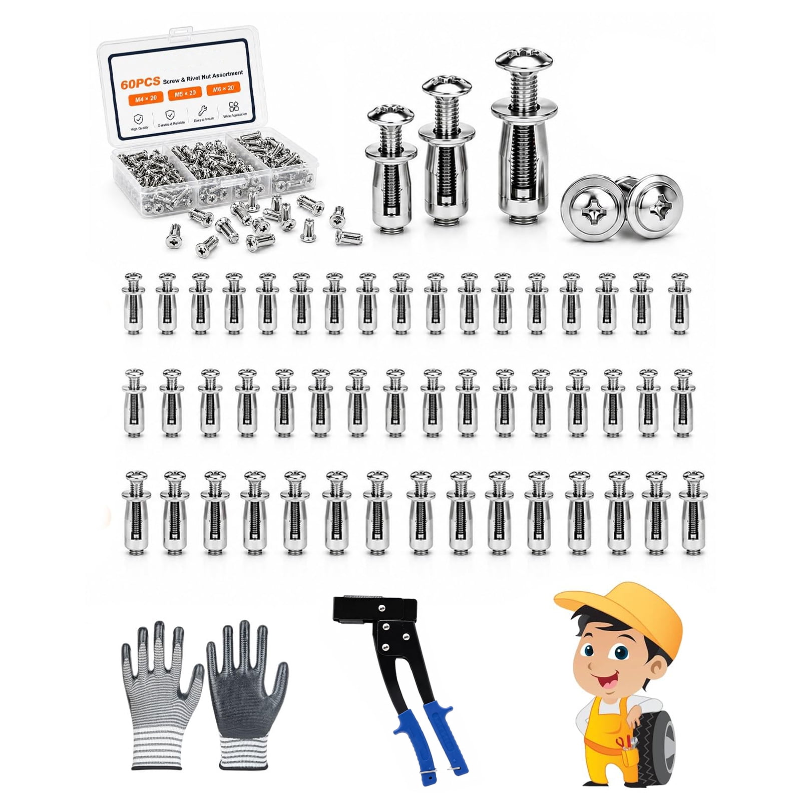 Calender Button Shape Button Rivet Locking Nuts Set Flower Nuts Screws with Riveting Tool ...