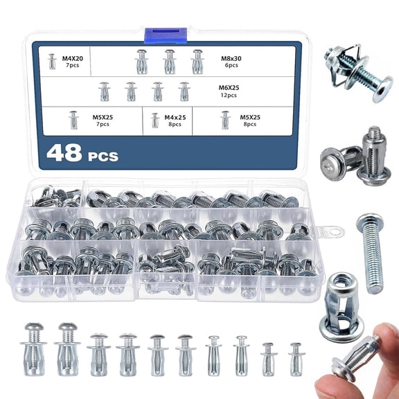 Button Rivet Locking Nuts Set, M4 M5 M6 M8 Threaded Inserts