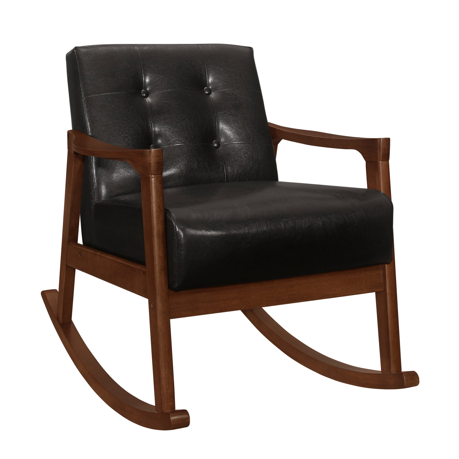 Button Rocking Chair Dark Brown Faux Leather Solid Wood Seat Padding ...