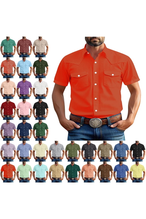 Button Down Shirt for Men Fashionable Solid Color Pocket Casual Short Sleeve Turndown Collar Blouse Shirt Men's Shirts Short Sleeve Casual Shirts Beach Summer Wedding Shirt