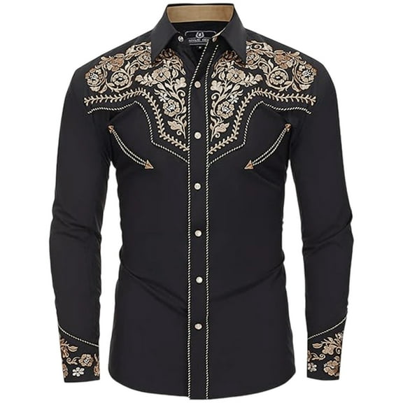 Button Up Shirt Men Vintage Pearl Snap Shirt Rhinestone Cowboy Cut Western Embroidered Turndown Collar Long Sleeve Tops Regular Fit Mens Shirts Casual Khaki XXXL