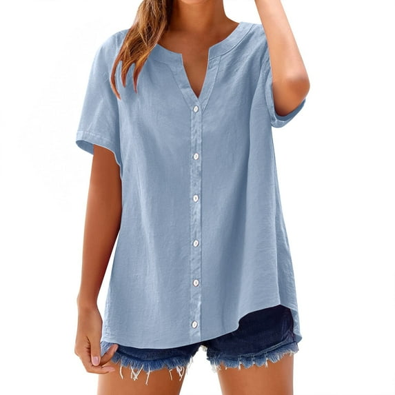 Button Down Shirts Business Casual Blouse Roll Up Short Sleeve Tops ...