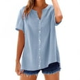 thumbnail image 1 of Button Down Shirts Collared Tops Summer 3/4 Sleeve Boho Tops Cotton Button Up Shirt Womens Boho Tops Flowy Tunic Loose Tops Blouses Dressy Casual Loose Floral Loose Fit Blouses Sky Blue XXL, 1 of 4